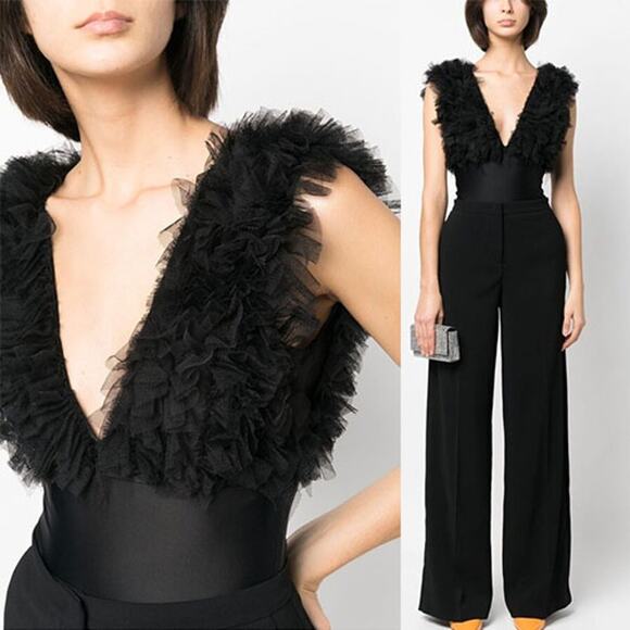 NWT Pinko Elba Sleeveless Deep V-Neck Bodysuit Women's Black Size: Small - Picture 1 of 8
